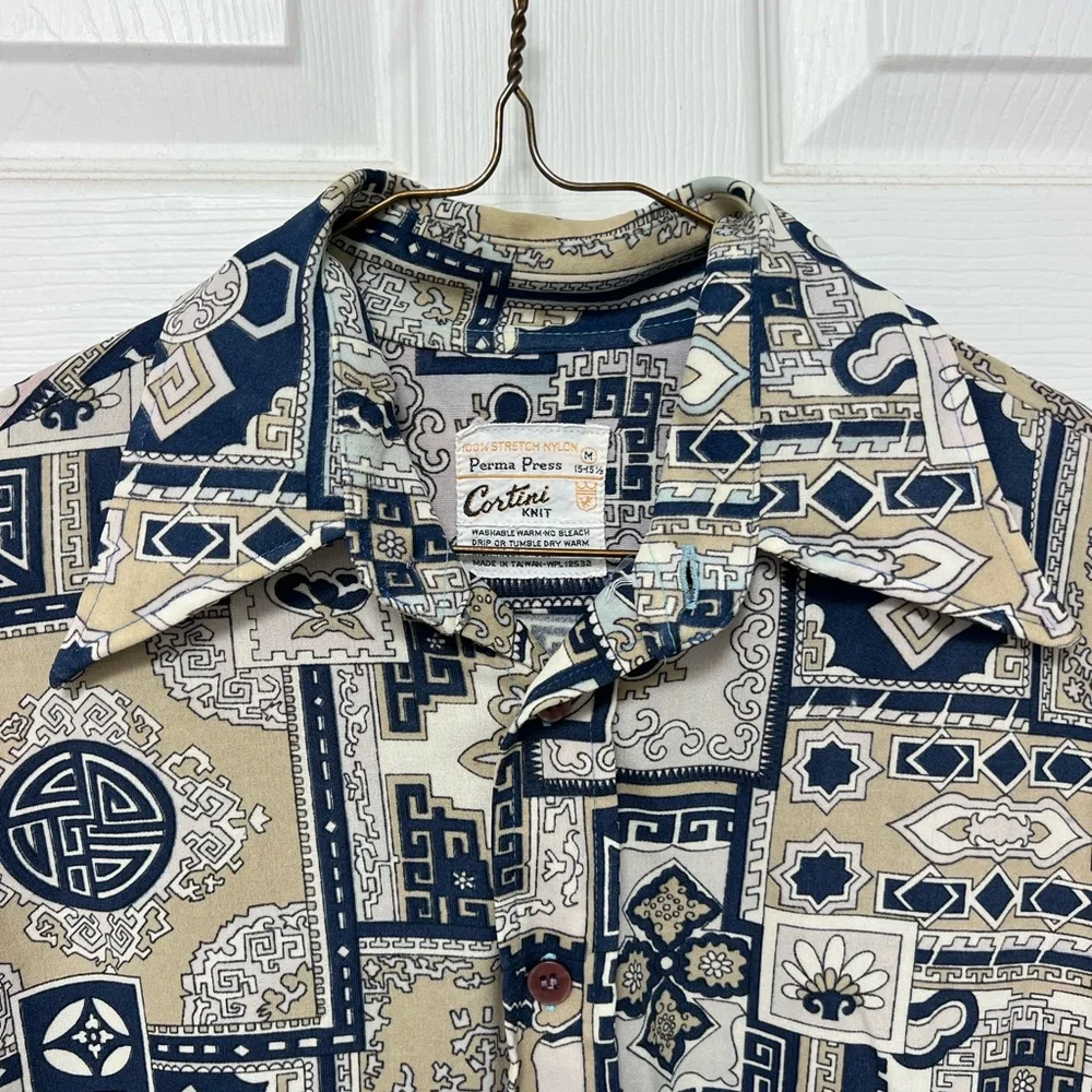 Vintage Butterfly collar Cortini Knit Patterned Button-Up Shirt - Picture 4 of 6